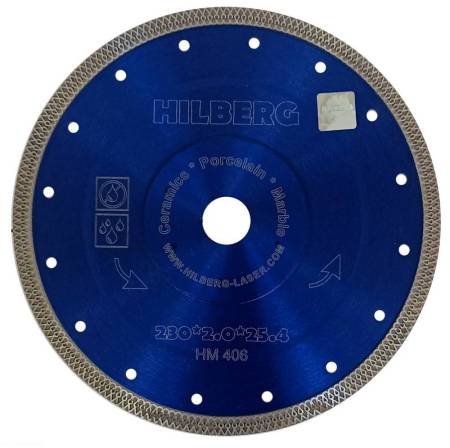 Диск алмазный по плитке для станков, отрезной 230*25,4/22,23, Hilberg Турбо ультратонкий х-тип, HM406