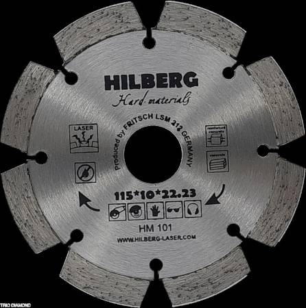 Диски алмазные по бетону для УШМ, отрезной 115*22,23 Hilberg Hard Materials Лазер, HM101