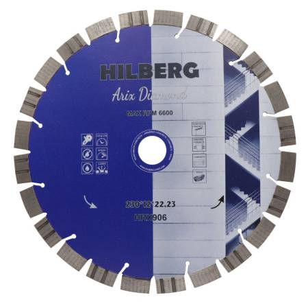 Диски алмазные по бетону для УШМ, отрезной 230*22.23*12 Hilberg Arix Diamond, HRX906