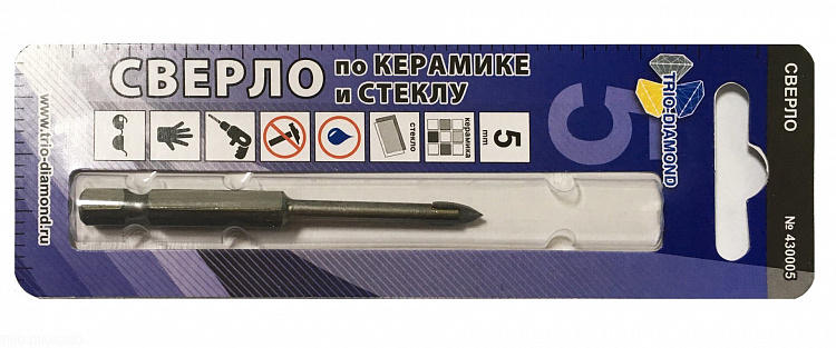 Сверло копьевидное по керамике и стеклу, 5 мм, Trio-Diamond, 430005