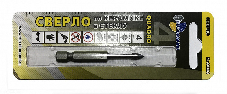 Сверло копьевидное по керамике и стеклу Trio-Diamond Quadro, 4 мм, 440004