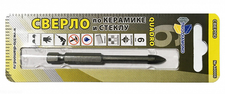 Сверло копьевидное по керамике и стеклу Trio-Diamond Quadro, 6 мм, 440006