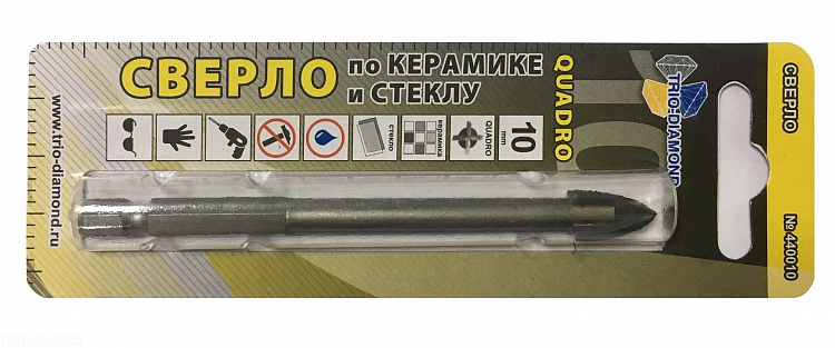 Сверло копьевидное по керамике и стеклу Trio-Diamond Quadro, 10 мм, 440010