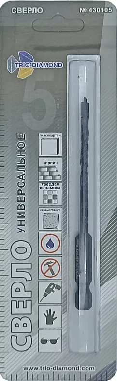 Сверло копьевидное со спиральным корпусом, 5 мм, Trio-Diamond Универсальное, 430105