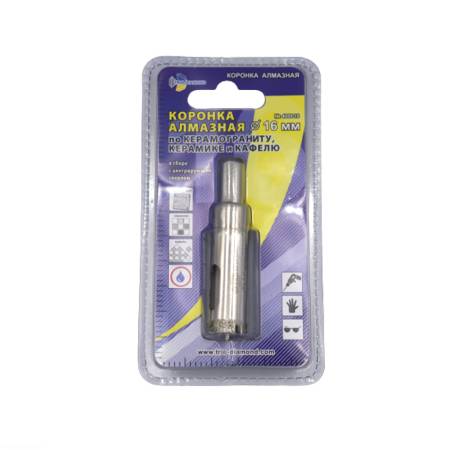 Коронка алмазная с центрирующим сверлом  по плитке и стеклу, 16 мм, Trio-Diamond, 400016