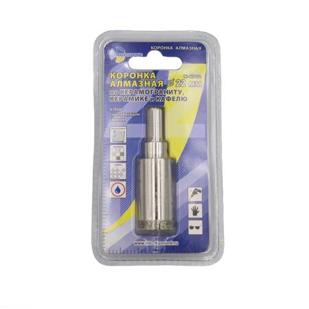 Коронка алмазная с центрирующим сверлом  по плитке и стеклу, 22 мм, Trio-Diamond, 400022