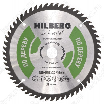 Диск пильный Hilberg Industrial Дерево 180*20/16*56Т, HW182