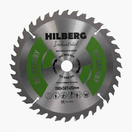 Диск пильный Hilberg Industrial Дерево 190*20*36Т, HW195
