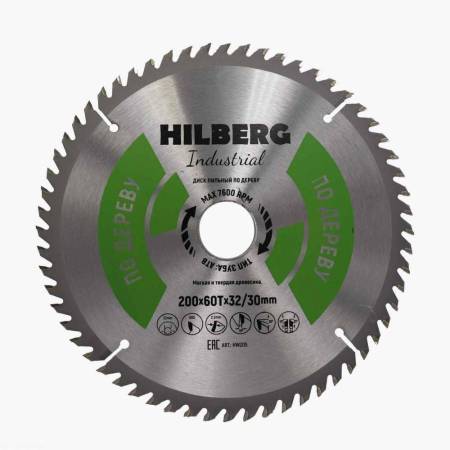 Диск пильный Hilberg Industrial Дерево 200*32/30*60Т, HW205