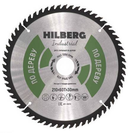 Диск пильный Hilberg Industrial Дерево 210*30*60Т, HW212