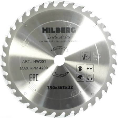 Диск пильный  Hilberg Industrial Дерево 350*32*36Т, HW351
