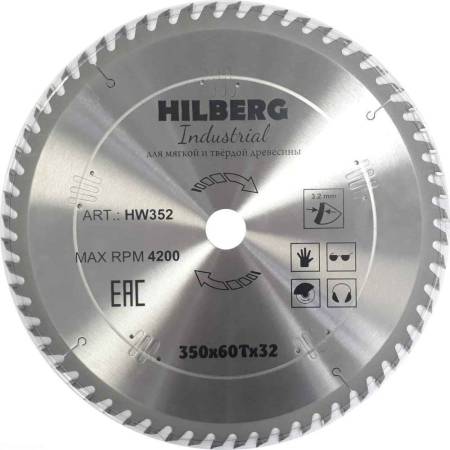 Диск пильный Hilberg Industrial Дерево 350*32*60Т, HW352