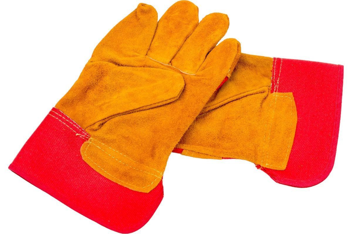Перчатки спилковые комбинированные красно-рыжие
