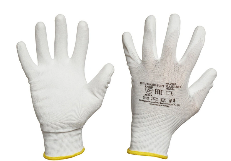 Перчатки нейлоновые с полиуретаном (белые с белым. черные с черным)