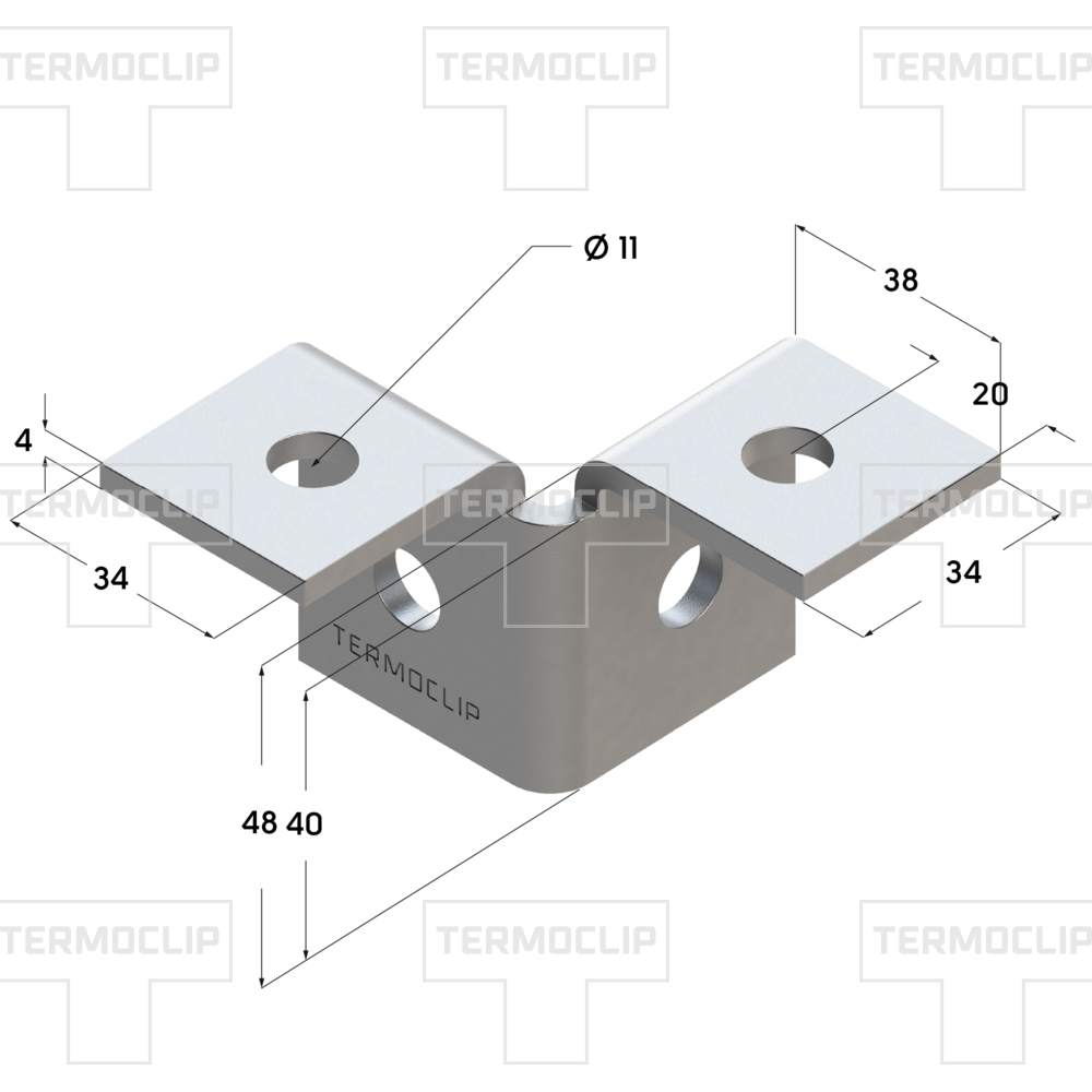Уголок 3D правый /34-40/ х 44 х 4,0 мм