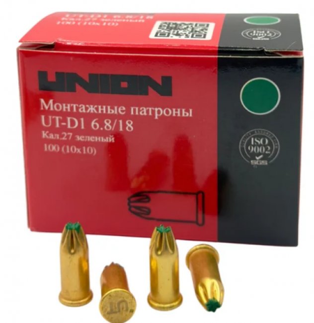Патроны монтажные UNION UT-D1 6,8/18 зеленые (100 шт)