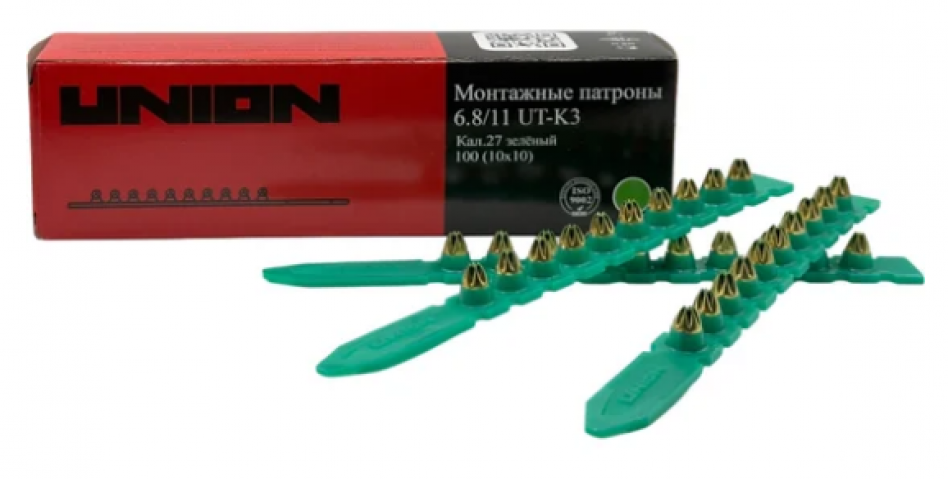 Патроны монтажные UNION UT-K3 6,8/11 зеленые (100 шт)